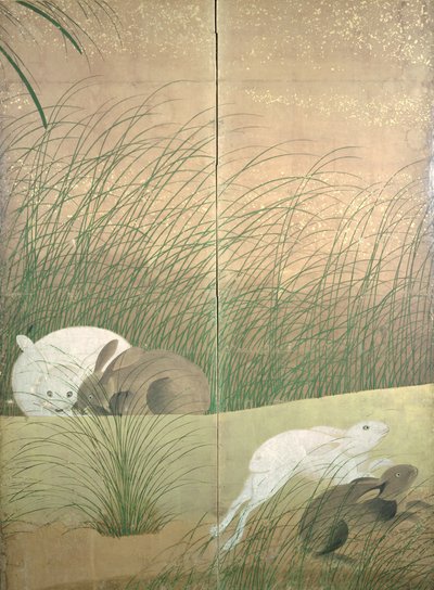 Hares and Autumn Grasses by Japanese School